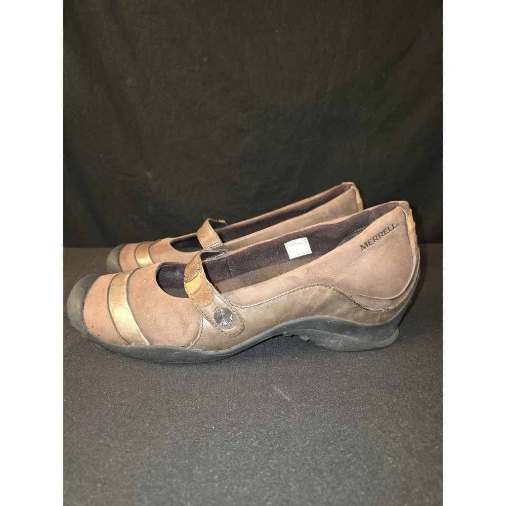 Merrell Eden MJ Mary Jane Multi Brown Ortholite Low Wedge‎ Shoes Women's Size 9